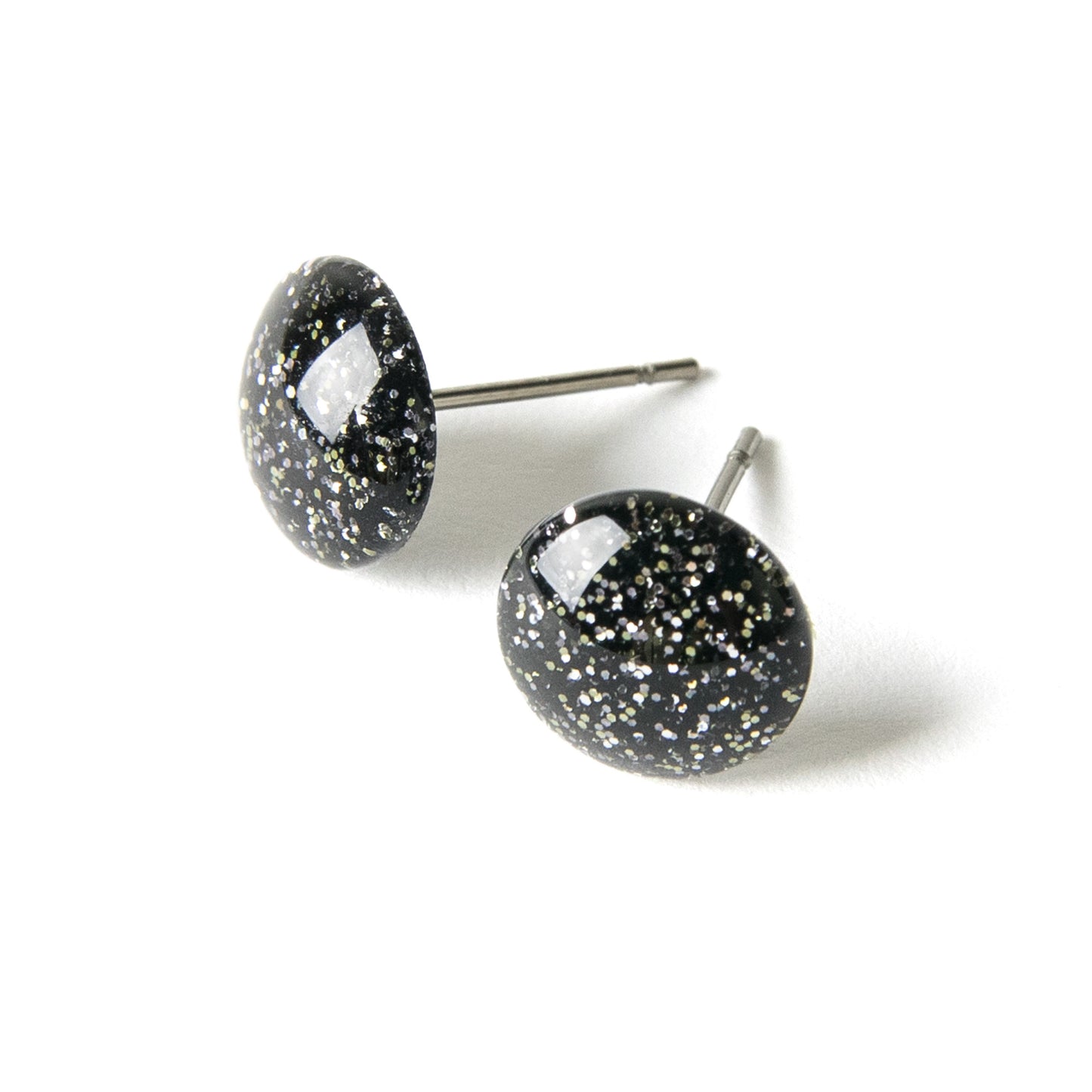 Color Dot Stud Earrings in Black Glitter