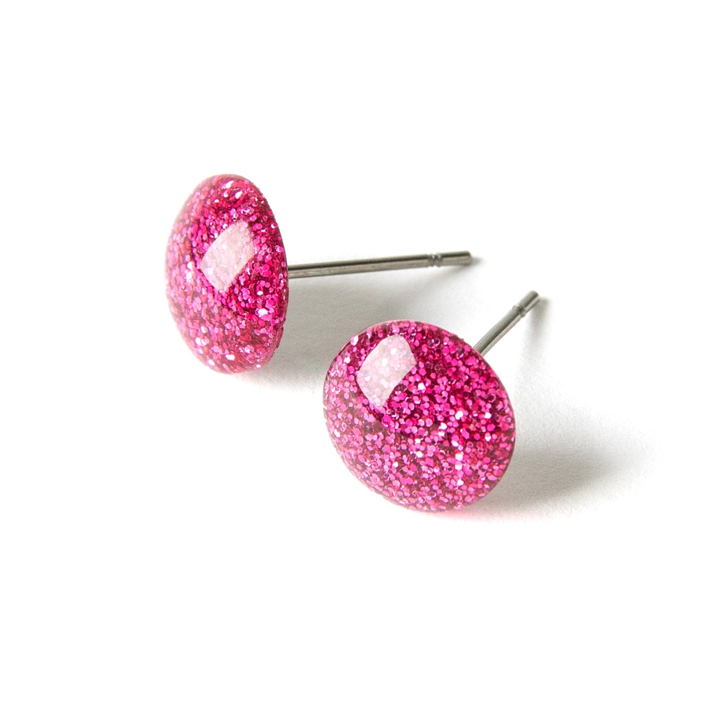 Color Dot Stud Earrings in Pink Glitter