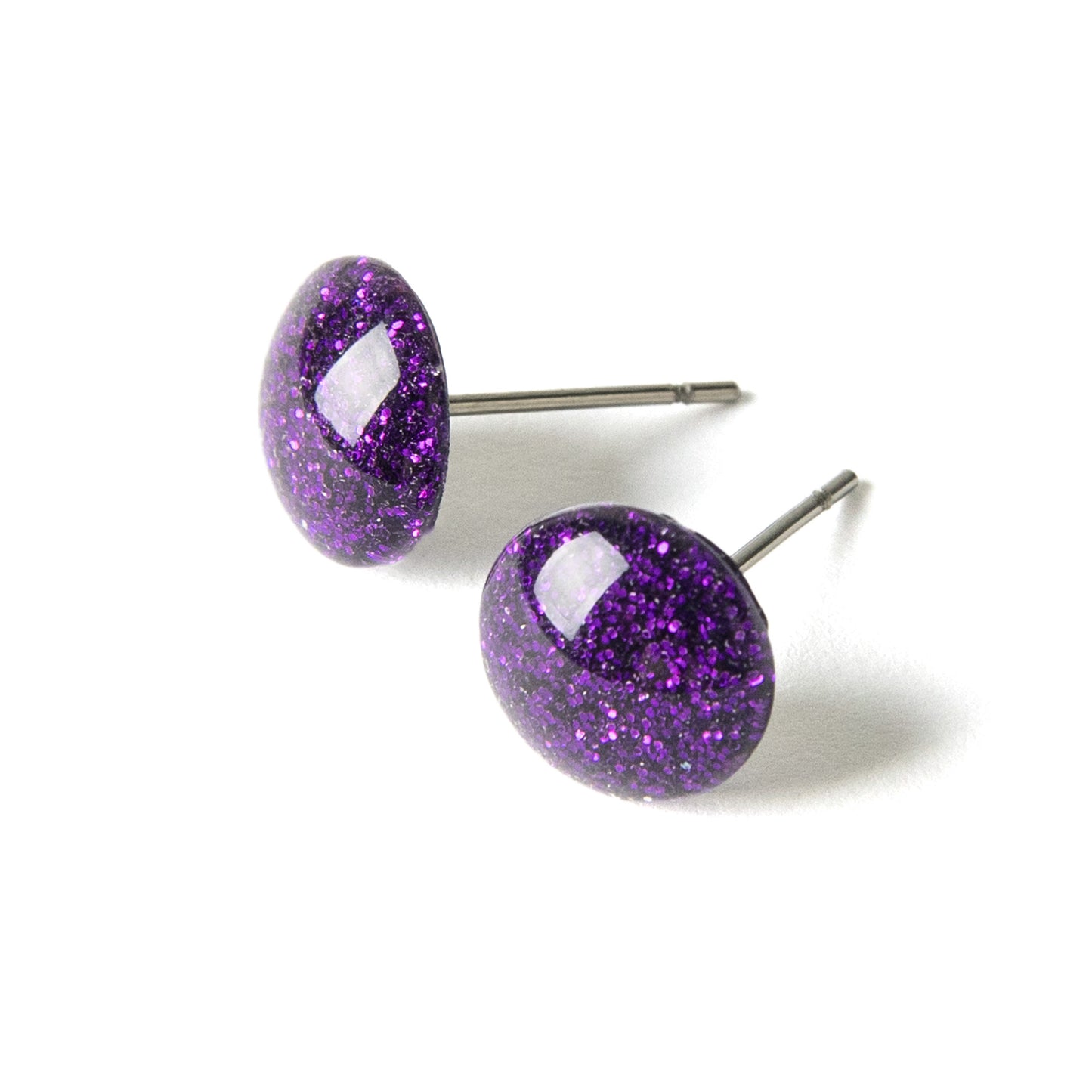 Color Dot Stud Earrings in Purple Glitter