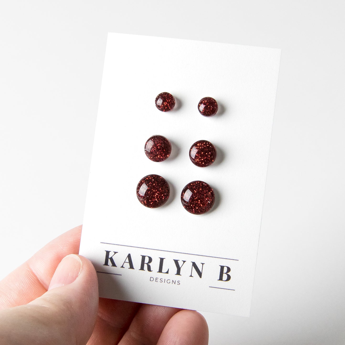 Color Dot Stud Earrings in Dark Red Glitter