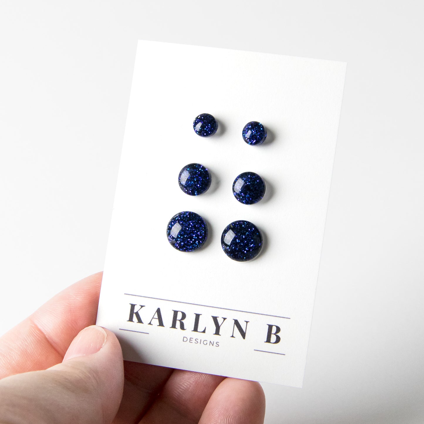 Color Dot Stud Earrings in Dark Blue Glitter