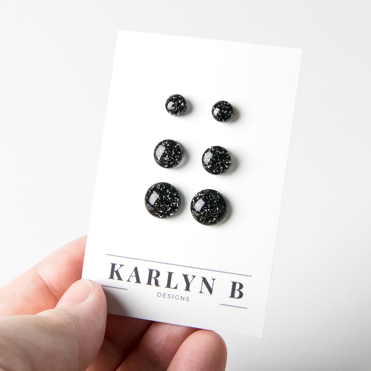 Color Dot Stud Earrings in Black Glitter