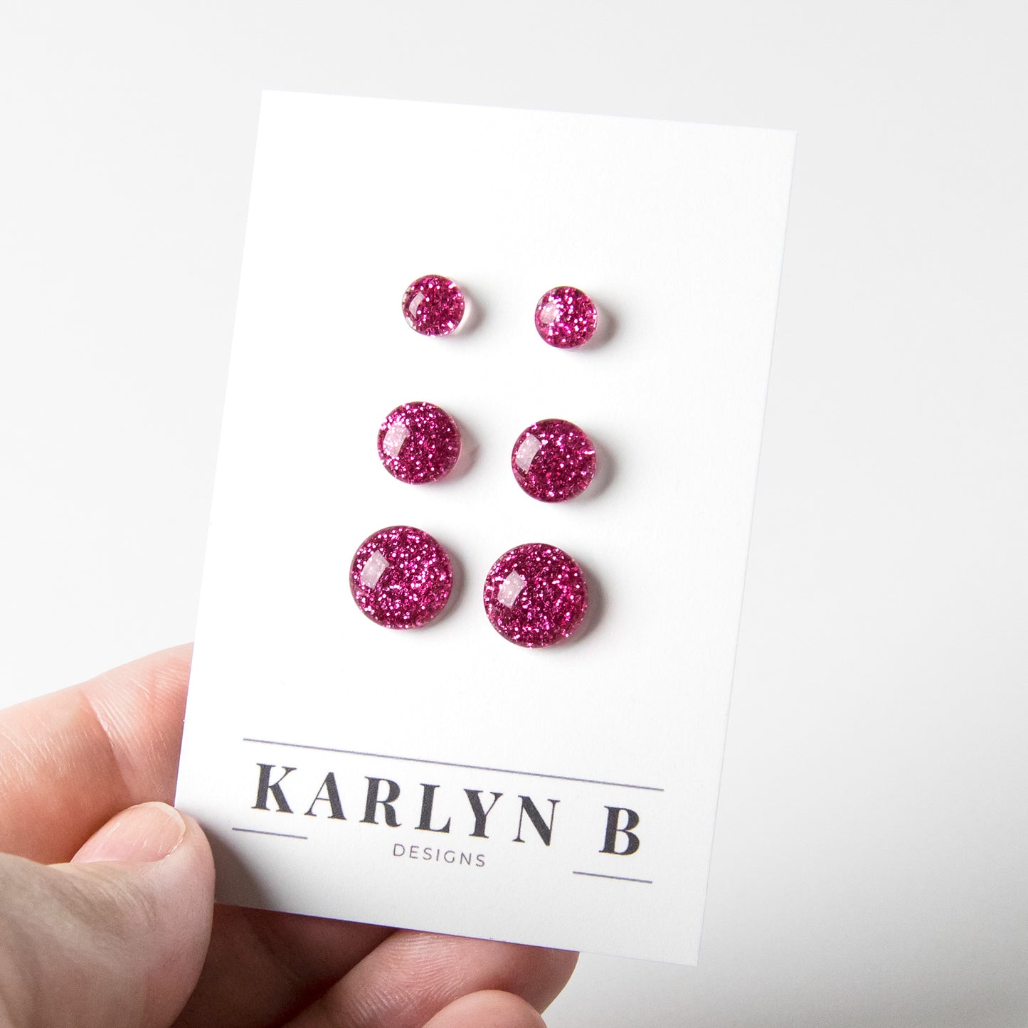 Color Dot Stud Earrings in Pink Glitter